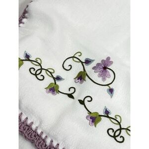 Two Embroidered Napkins Stitched Edges Pink And Purple Floral 24x12